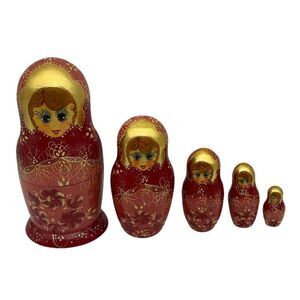 Vintage Cepzueb Nocag Hand Painted Signed Russian Nesting Dolls set of 5